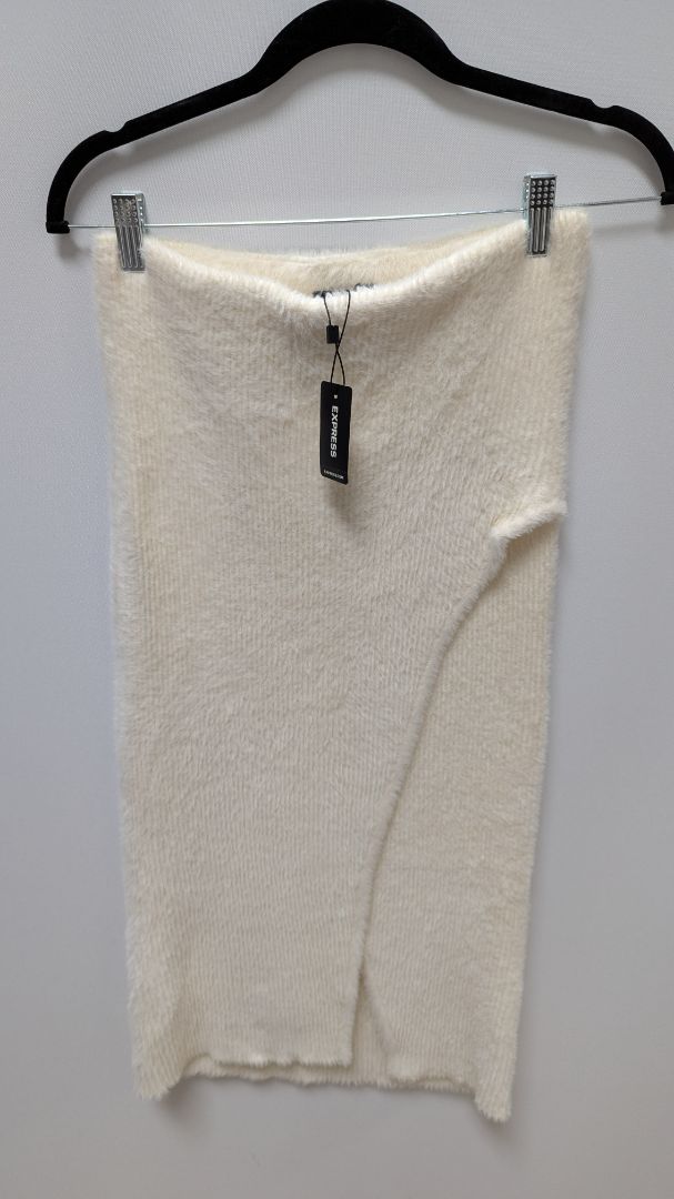Express Cream Fuzzy Faux-Wrap Sweater Skirt