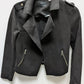 Tahari Black/Silver Faux-Suede Moto Jacket