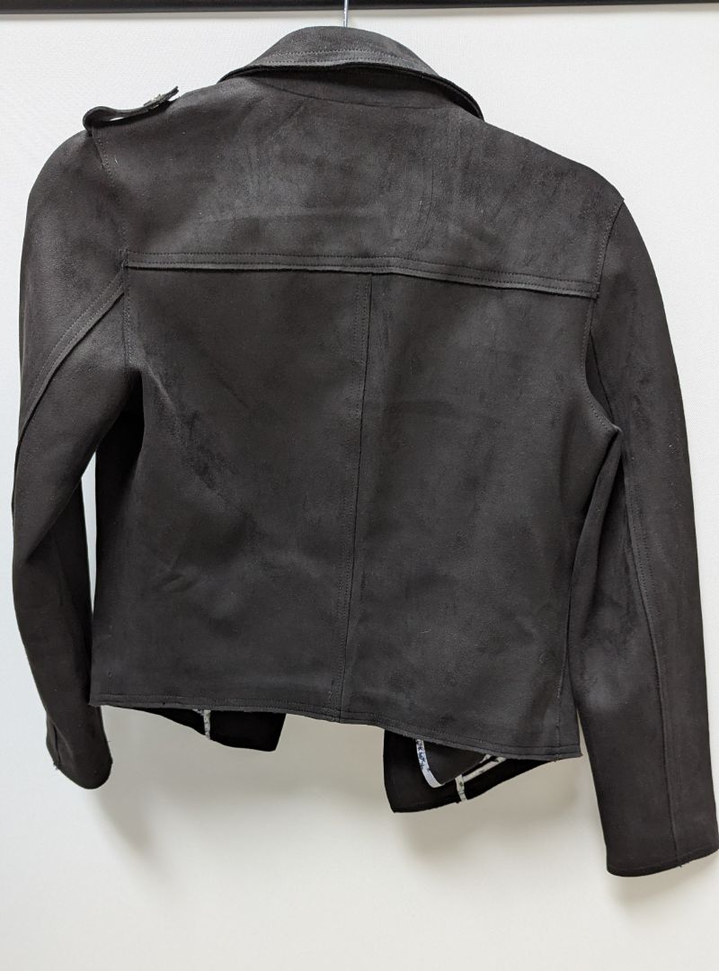 Tahari Black/Silver Faux-Suede Moto Jacket