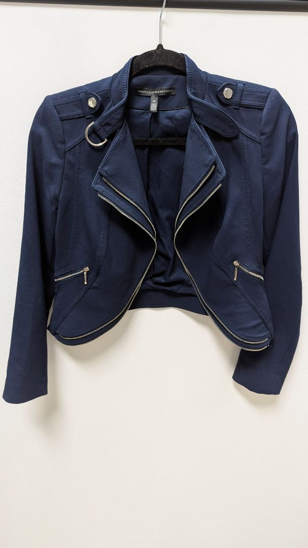 White House Black Market Navy/Silver Moto Jacket