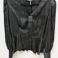 BCBGMAXAZRIA Black Textured Satin Button-Down Blouse