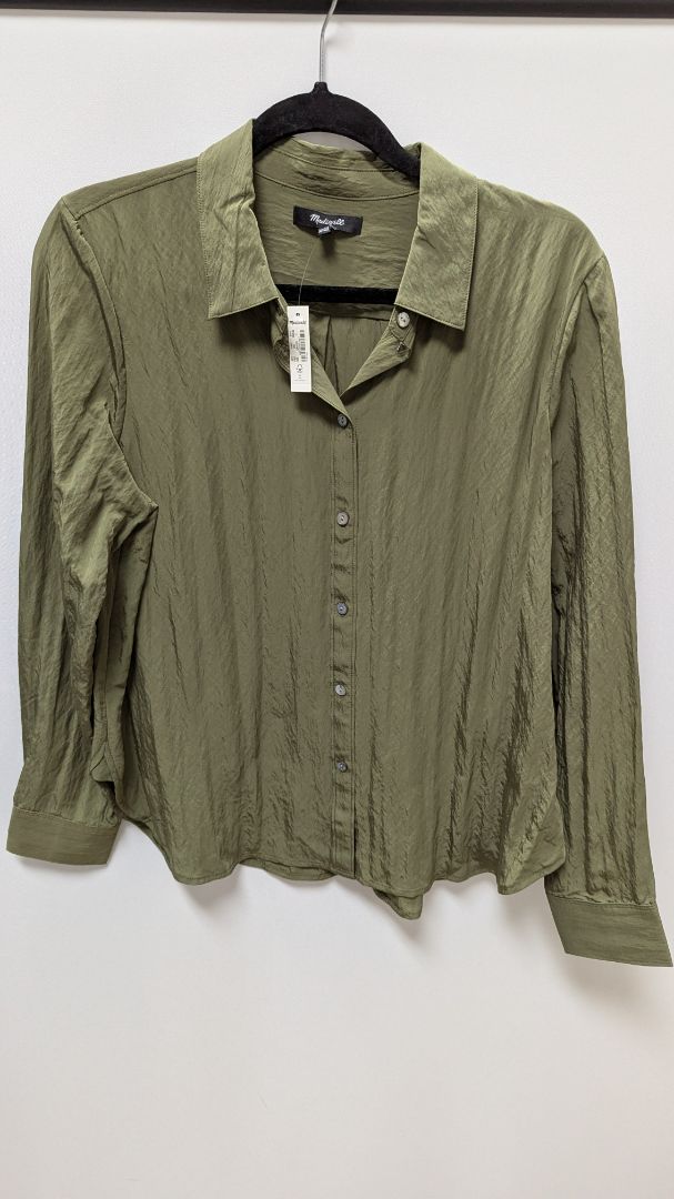 Madewell Dark Green Long-Sleeve Button-Down Blouse