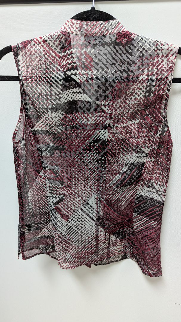 Tahari Wine Red/Black/White Sheer Printed Blouse