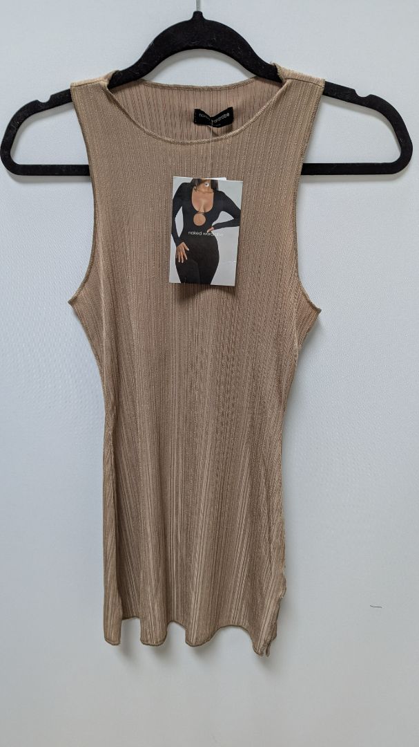naked wardrobe Coco Brown Sleeveless Snug Blouse