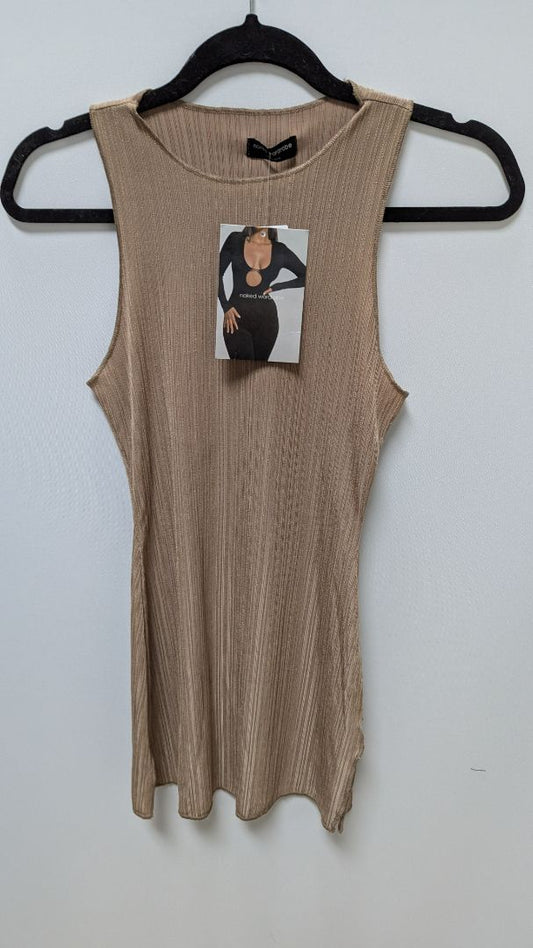 naked wardrobe Coco Brown Sleeveless Snug Blouse