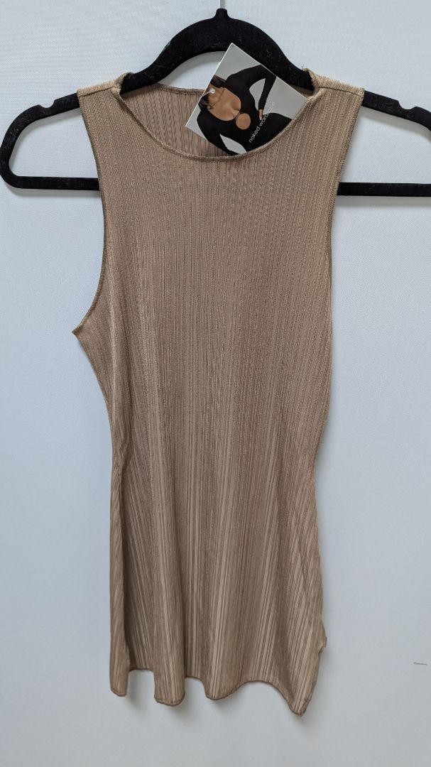 naked wardrobe Coco Brown Sleeveless Snug Blouse