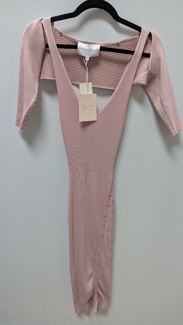 Charles Henry Pink Ribbed Knit Button-Down Dress & Shrug 2-Piece Set