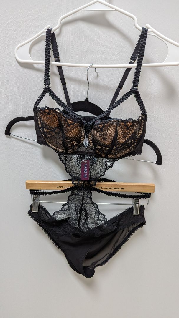 Adore Me Black Lace Cutout One-Piece Lingerie