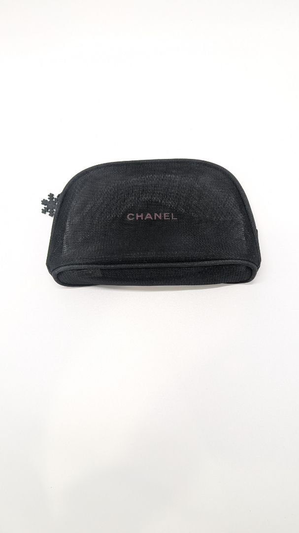 Chanel Black Sheer Mesh Zippered Pouch