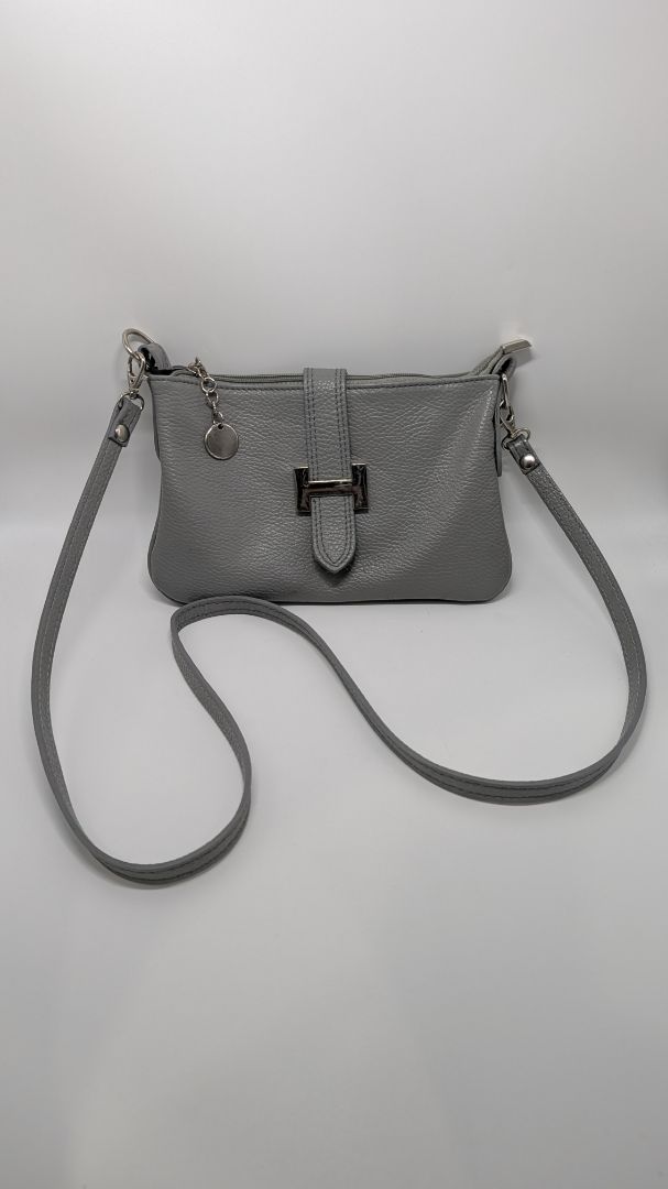 Light Grey Snap-Closure Faux-Leather Crossbody Purse