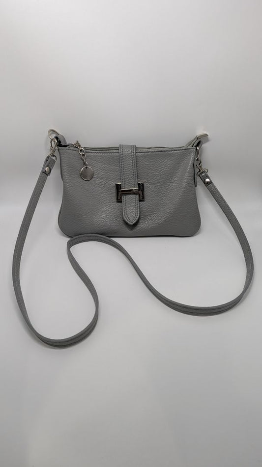 Light Grey Snap-Closure Faux-Leather Crossbody Purse