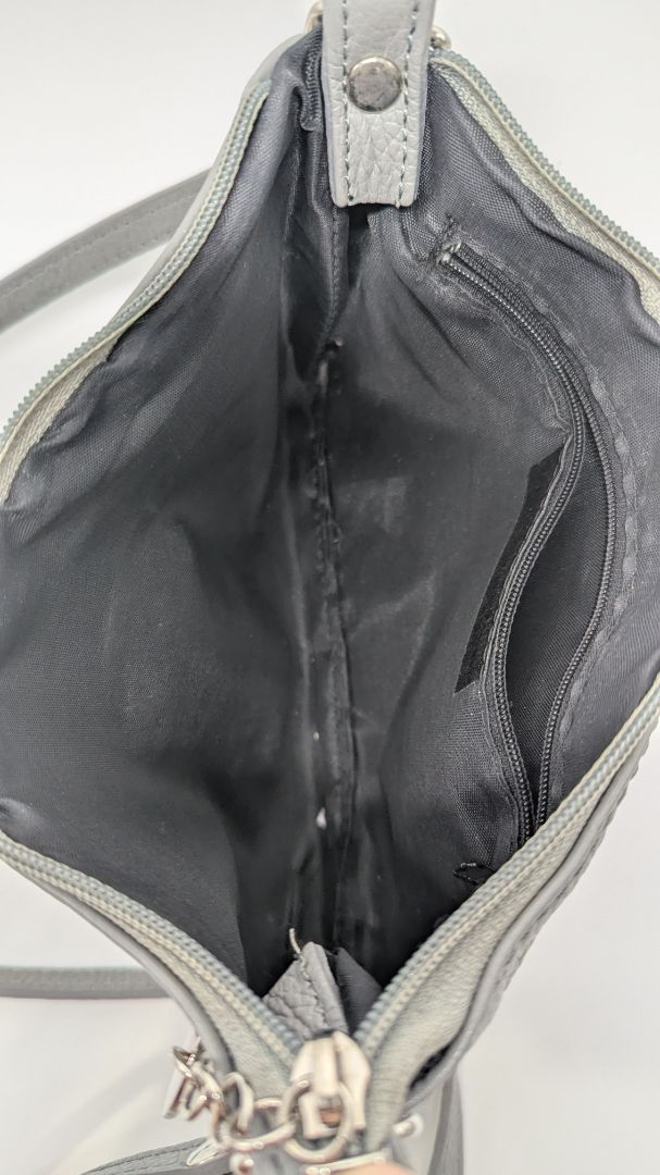 Light Grey Snap-Closure Faux-Leather Crossbody Purse