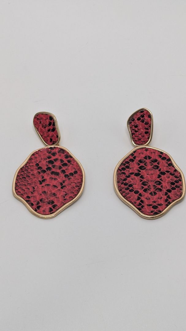 Gold/Red Abstract Faux-Snakeskin Earrings