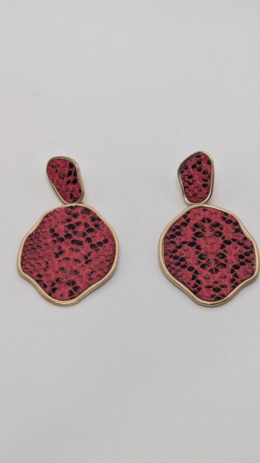 Gold/Red Abstract Faux-Snakeskin Earrings