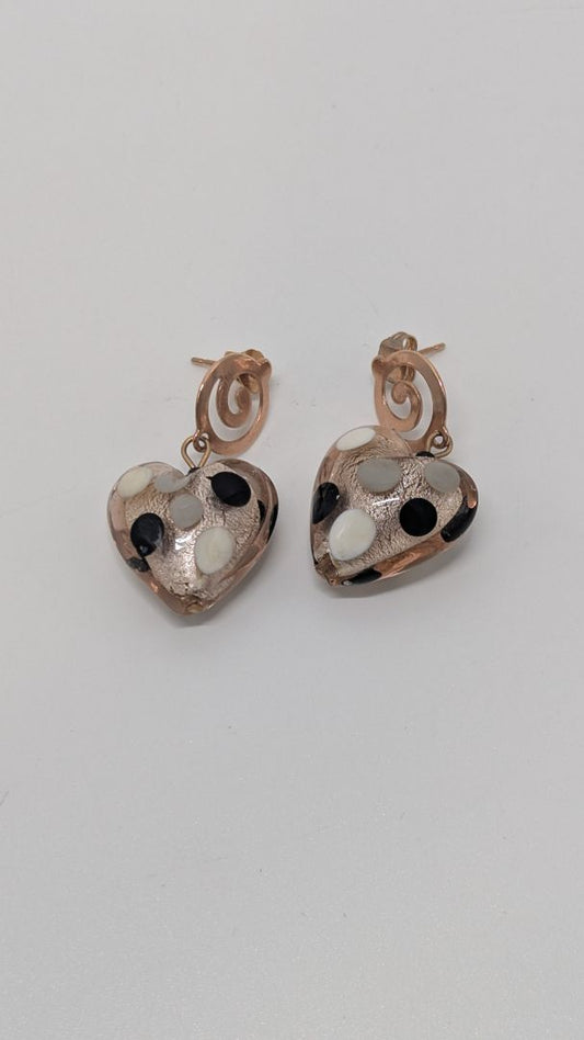 Gold/Black/White Spotted Heart Earrings
