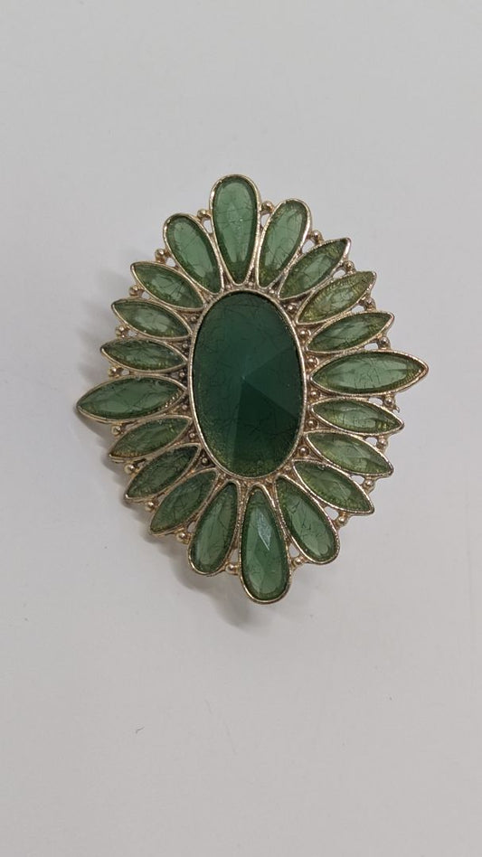 Bronzed Gold/Green Faux Crystal Vintage Ring
