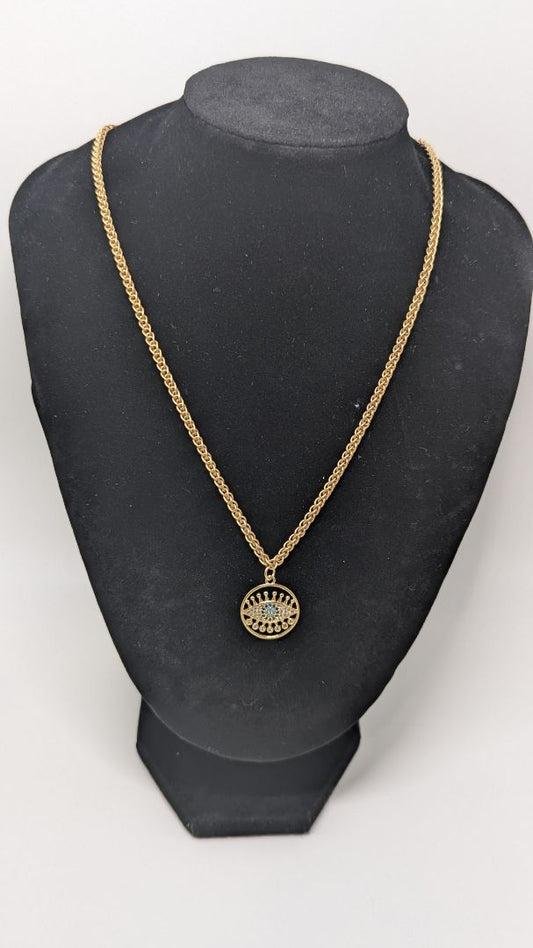 Gold Evil Eye Pendant Chain Necklace