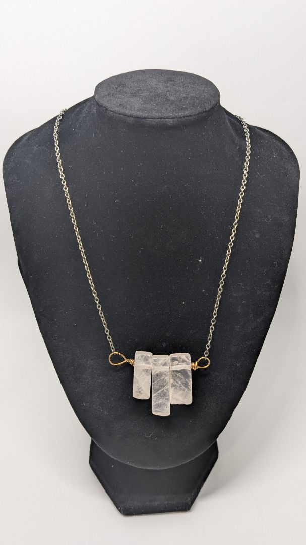 Bronze Light Pink Faux Rectangle Crystal Necklace