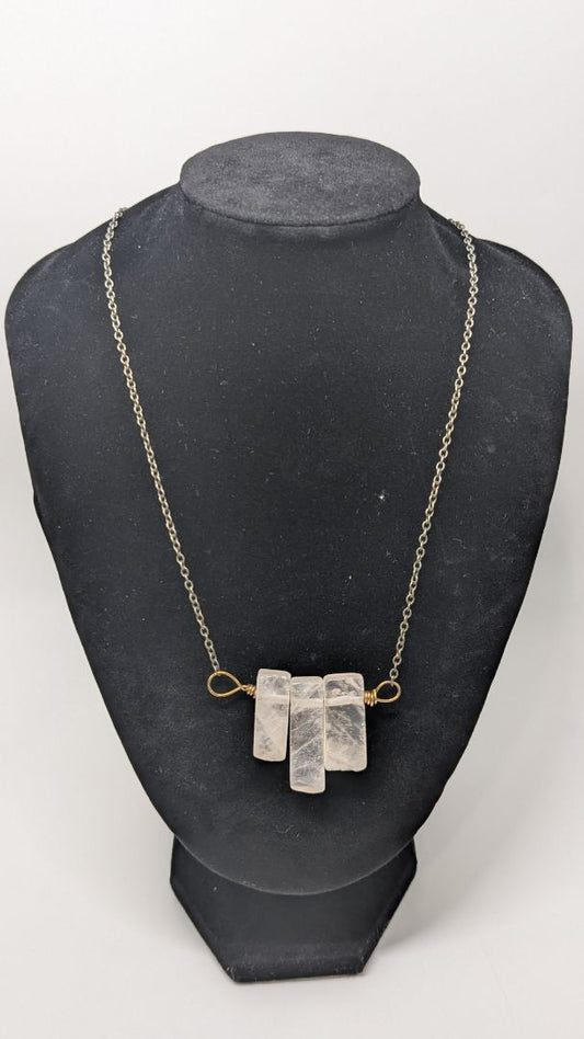 Bronze Light Pink Faux Rectangle Crystal Necklace