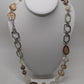 NY Silver/Brown Beaded & Chain Longline Necklace