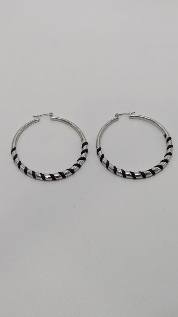 Silver/Black Twisted Hoop Earrings