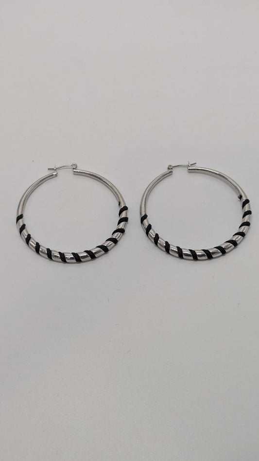 Silver/Black Twisted Hoop Earrings