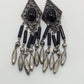 Silver/Black Triangular Beaded Chandelier Dangle Earrings