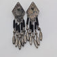 Silver/Black Triangular Beaded Chandelier Dangle Earrings