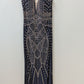 XSCAPE Navy/Silver Beaded Formal Gown