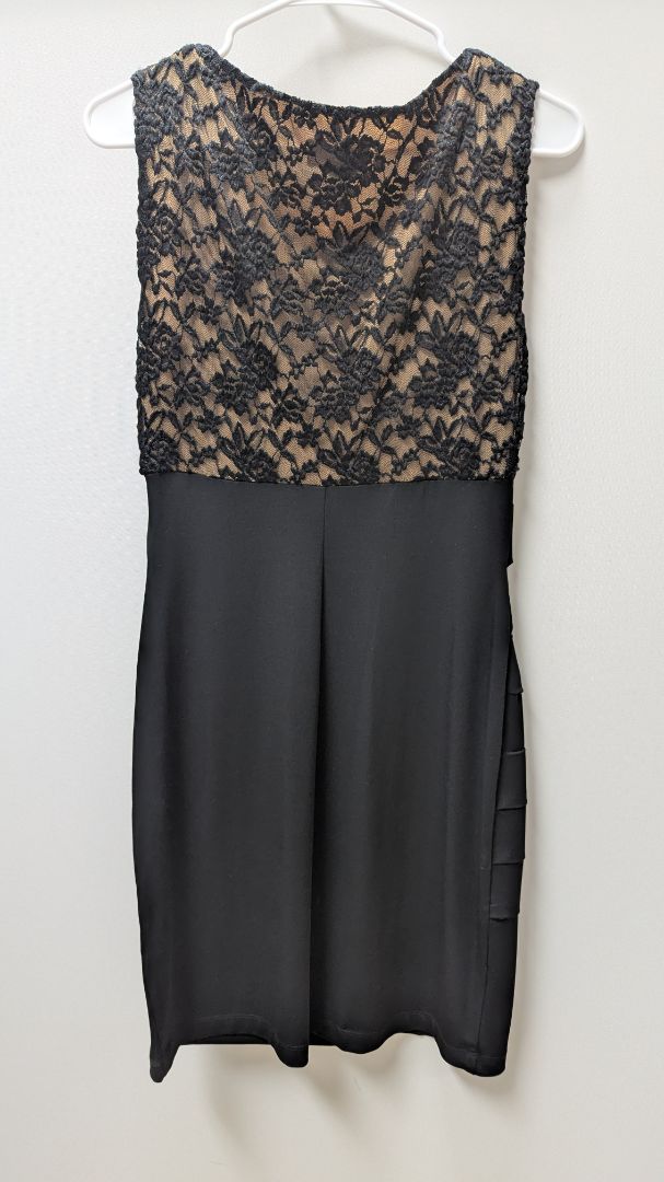 Connected Apparel Black/Beige Lace Bodice Bodycon Dress