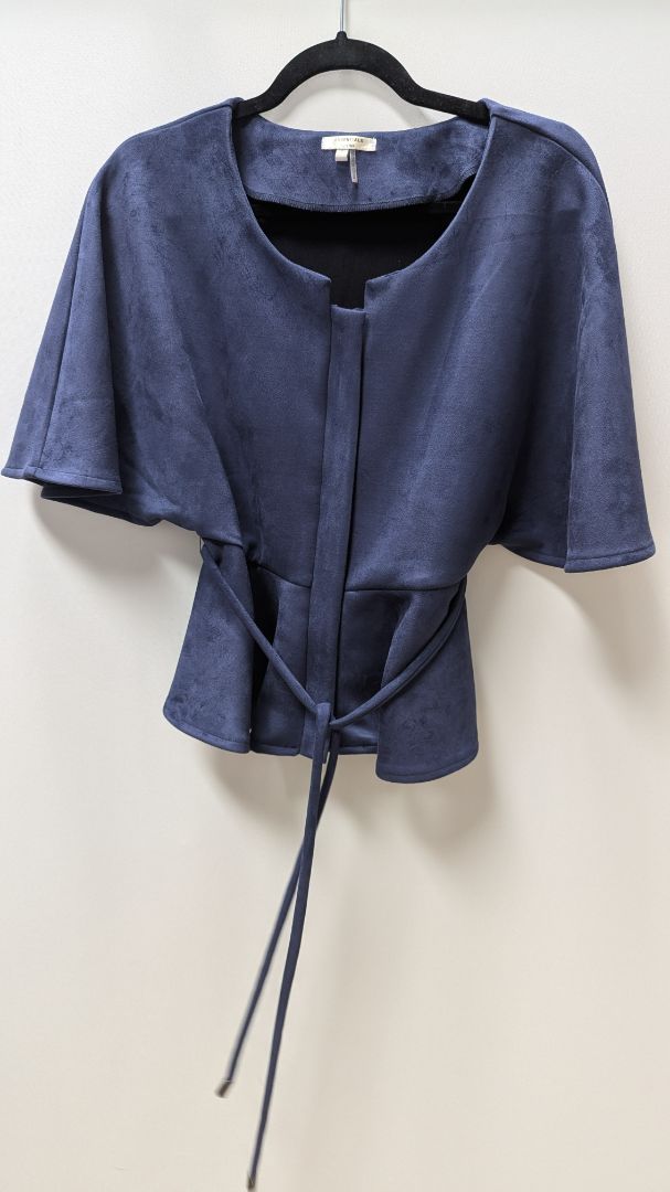 Essentials Sioni Navy Faux-Suede Short-Sleeve Zippered Jacket