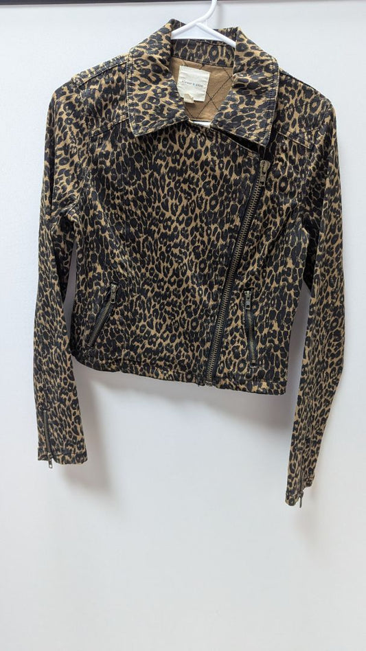 silence + noise Brown/Black Animal Print Moto Jacket