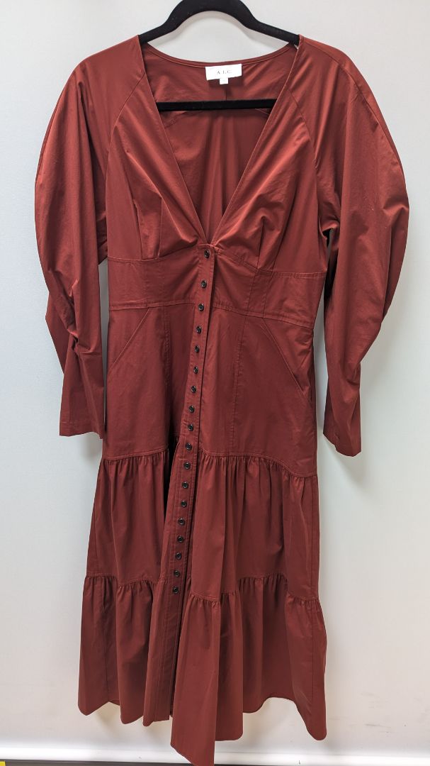 A.L.C. Dark Orange Button-Down Peasant Dress