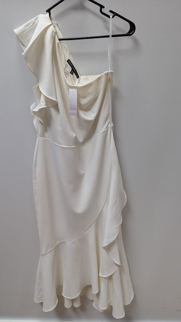 White House Black Market Ecru 1-Shoulder Midi Dress