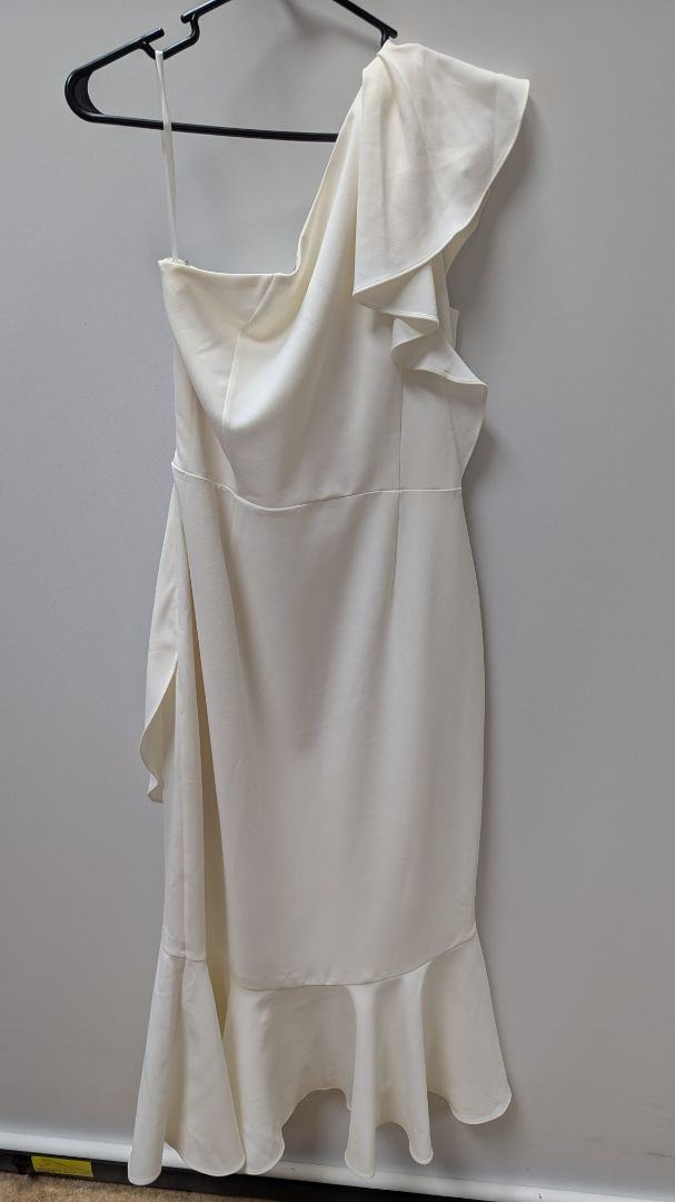 White House Black Market Ecru 1-Shoulder Midi Dress