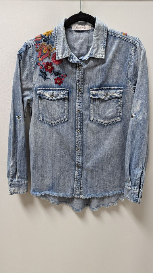 Billy T Light Wash Embroidered Button-Down Denim Shirt