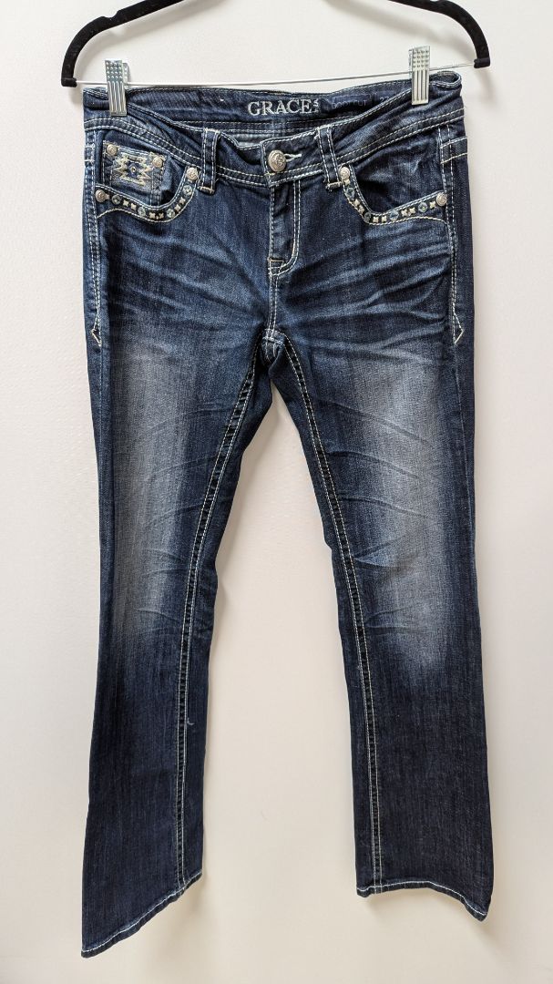 Grace in L.A. Dark Wash Embellished Bootcut Jeans