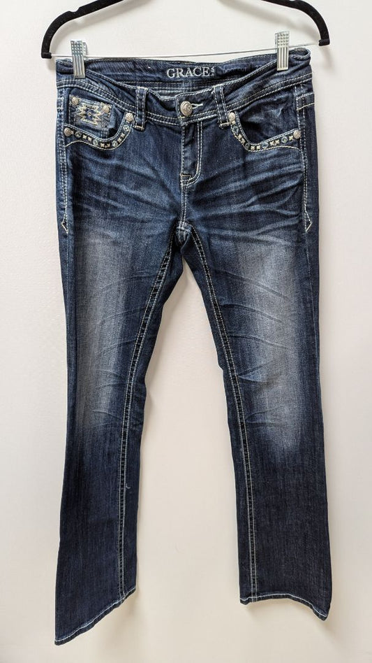 Grace in L.A. Dark Wash Embellished Bootcut Jeans
