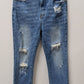 RISEN Medium Wash High-Rise Distressed Straight Jeans