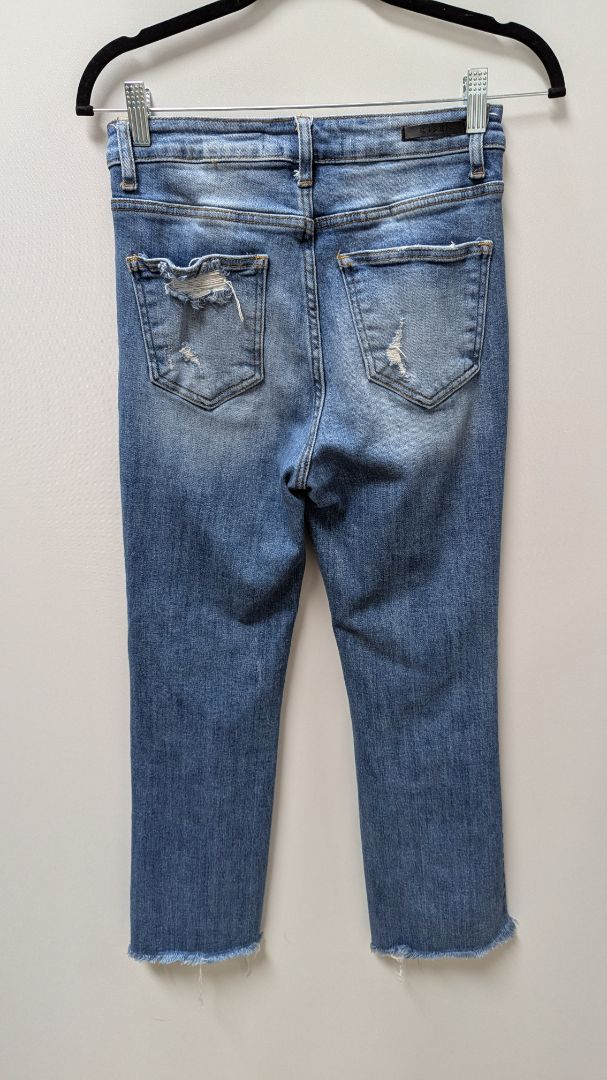 RISEN Medium Wash High-Rise Distressed Straight Jeans