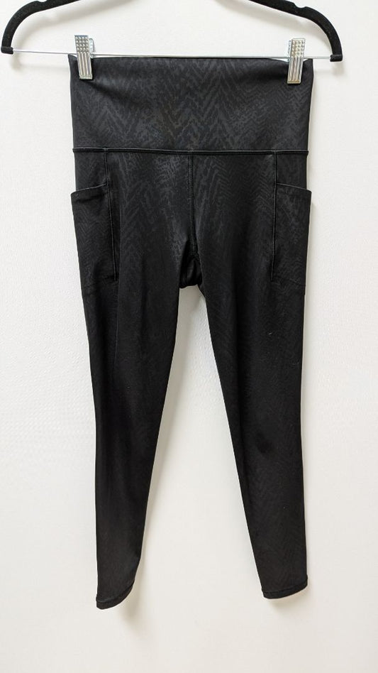 ATHLETA Black Animal Print Salutation Stash Pocket II 7/8 Tight Leggings