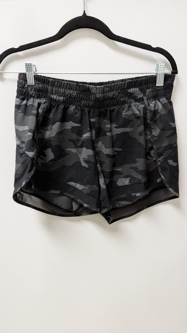 ATHLETA Dark Green Camo Printed Mesh Racer Run Shorts