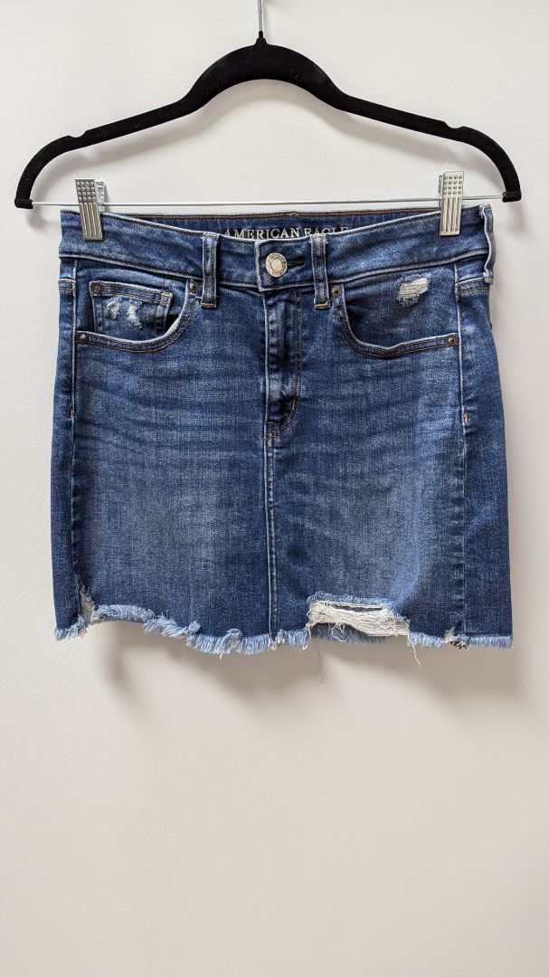 American Eagle Medium Wash Distressed Denim Skirt