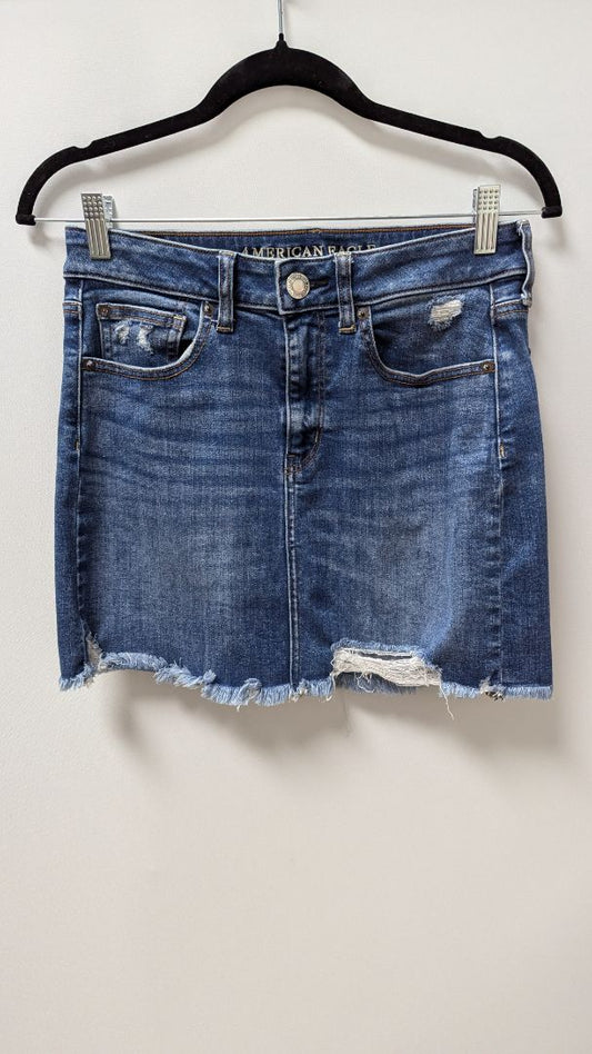 American Eagle Medium Wash Distressed Denim Skirt