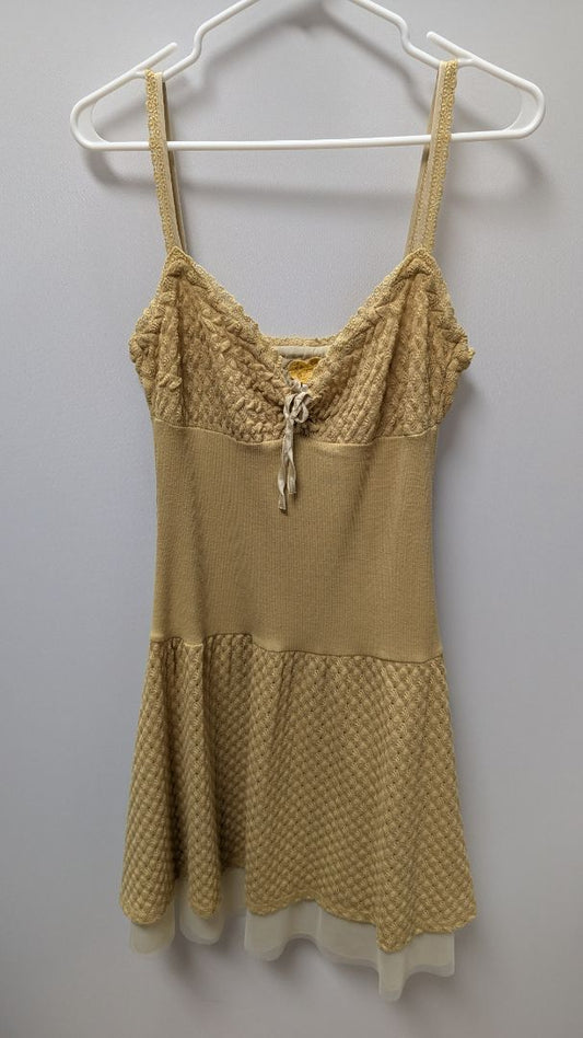 Free People Yellow Crochet Knit Mini Dress