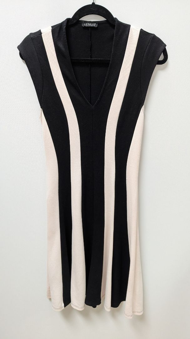 Venus Black/Pink Striped Panel Flared Dress