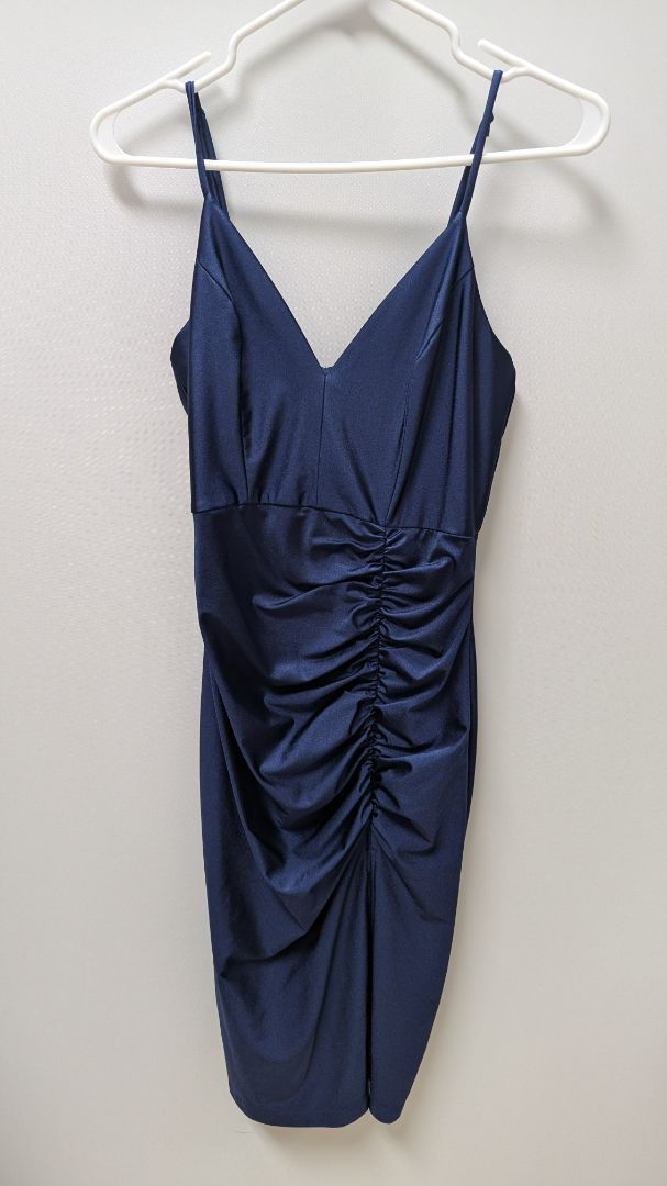Honey and Rosie Navy Ruched Cocktail Dress