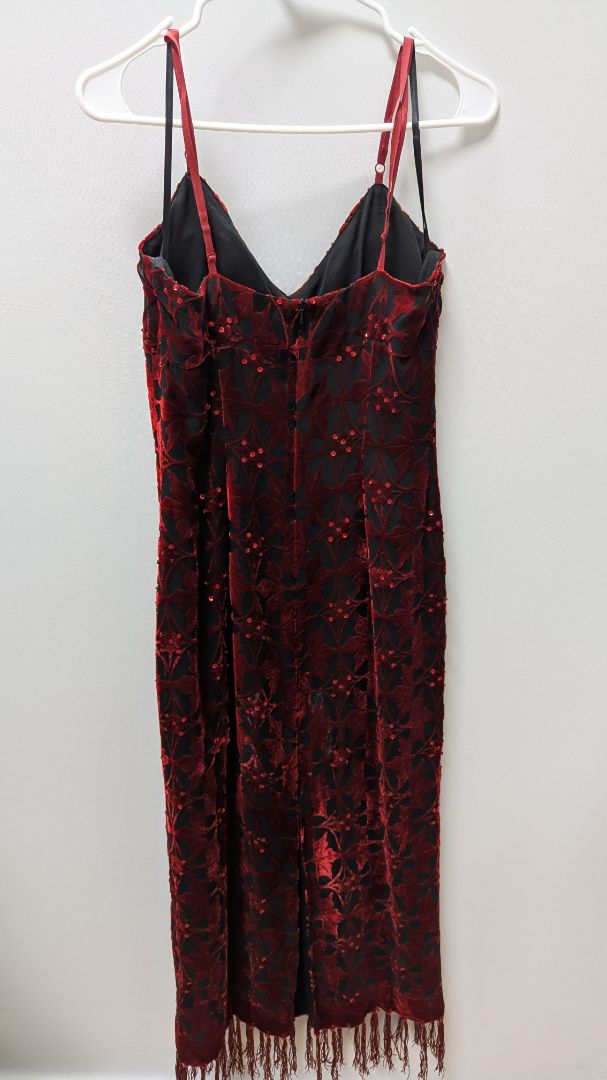 muse Red/Black Vintage Velvet Tassel Fringe Dress & Shawl Set