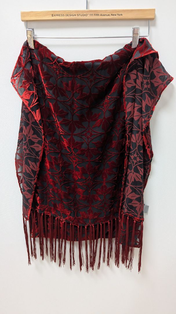 muse Red/Black Vintage Velvet Tassel Fringe Dress & Shawl Set