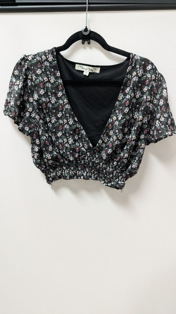 Vine and Valley Black Floral Crop Blouse & Skirt Set